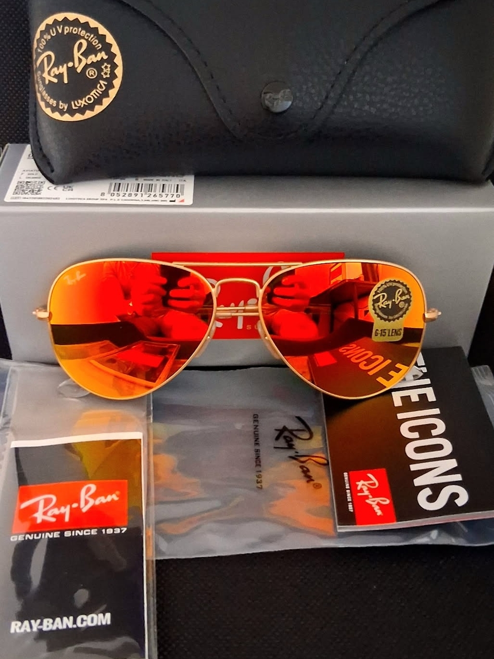 NEW Ray Ban RB3025 58mm Aviator Fire Orange Lens Gold Frame Sunglasses